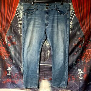 Lee Legendary Straight Jeans Men's 42x32 Blue Cotton Denim Slim Faded Stretch
